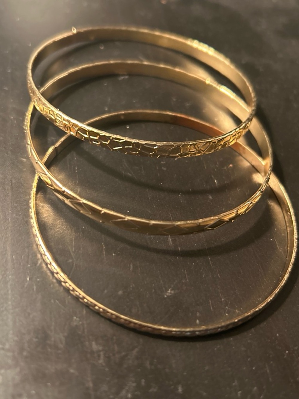 Gold-Tone Textured Bangle Bracelet Set - of 3 Women Jewelry